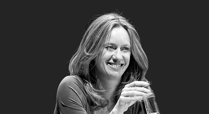 A black and white photo of Justine Roberts founder of Mumsnet
